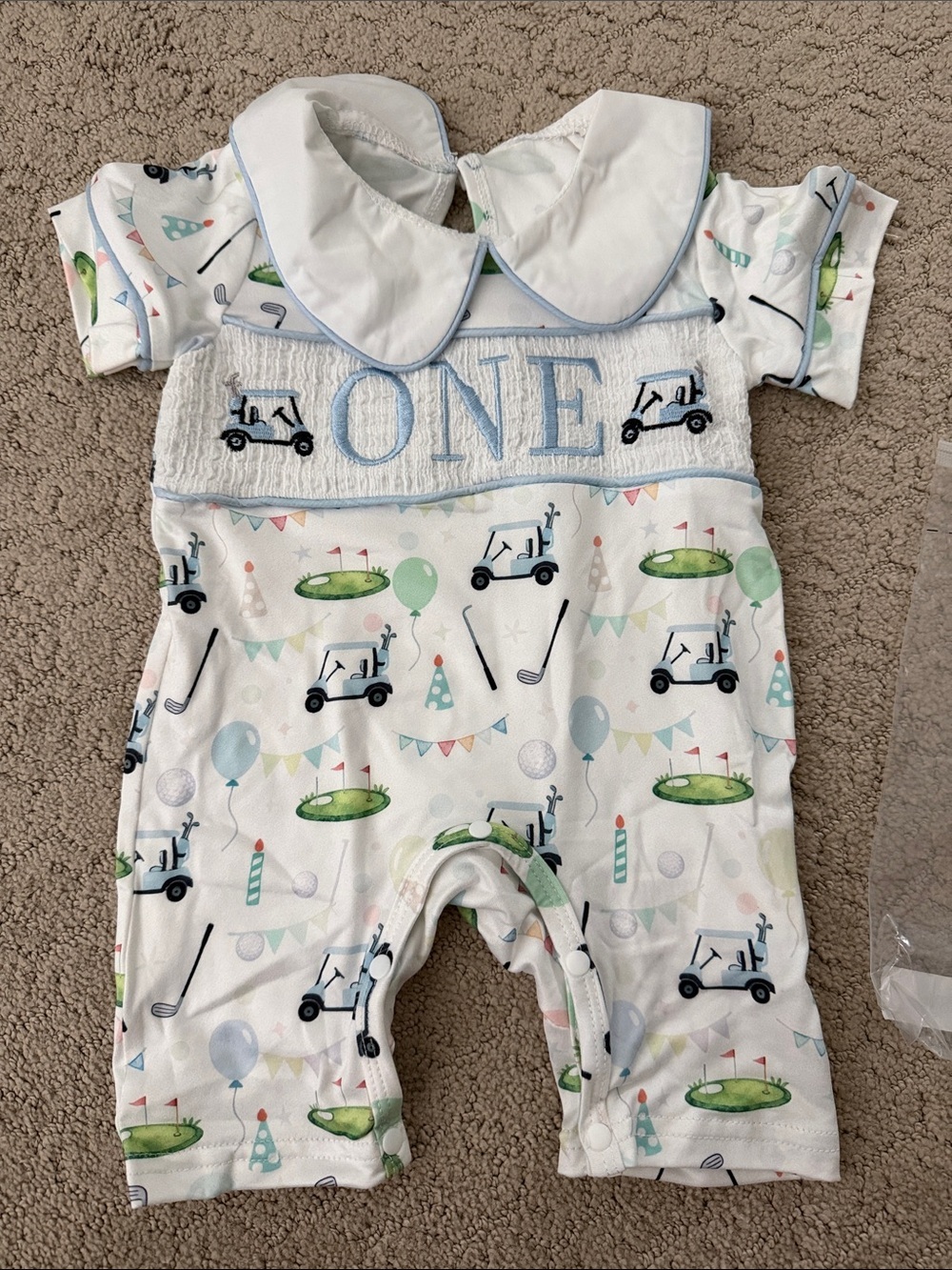 Baby Boys' 'One' Golf Print Short Sleeve Romper NWOT